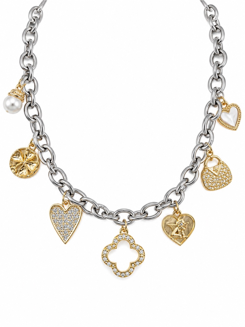 Two Tone Multicharm Necklace
